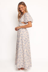 Jemima Puff Shoulder Maxi Dress - Blue Floral