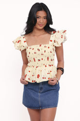 Remira Smocked Ruffle Top - Yellow Cherry