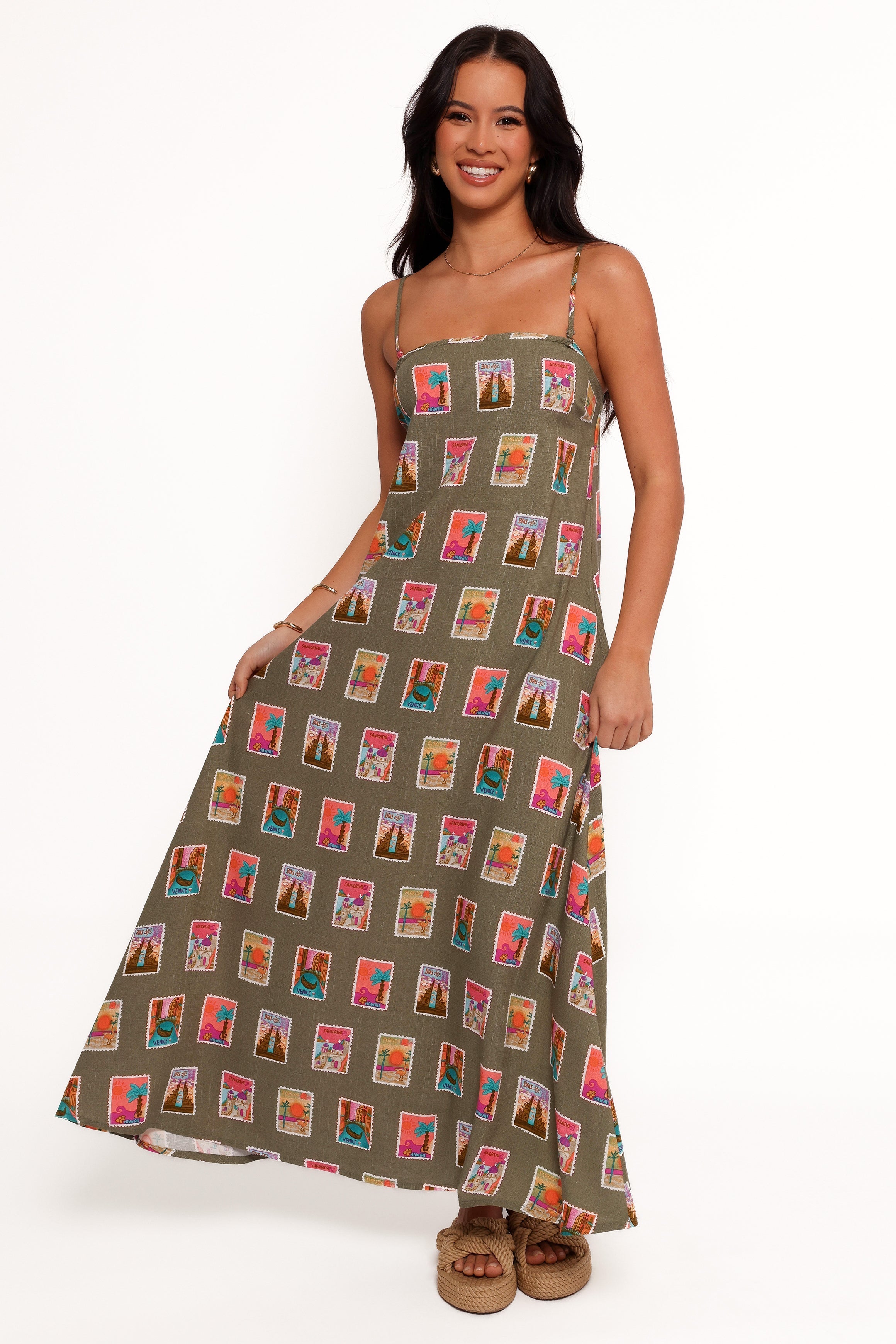 Aoife Maxi Dress - Olive Print