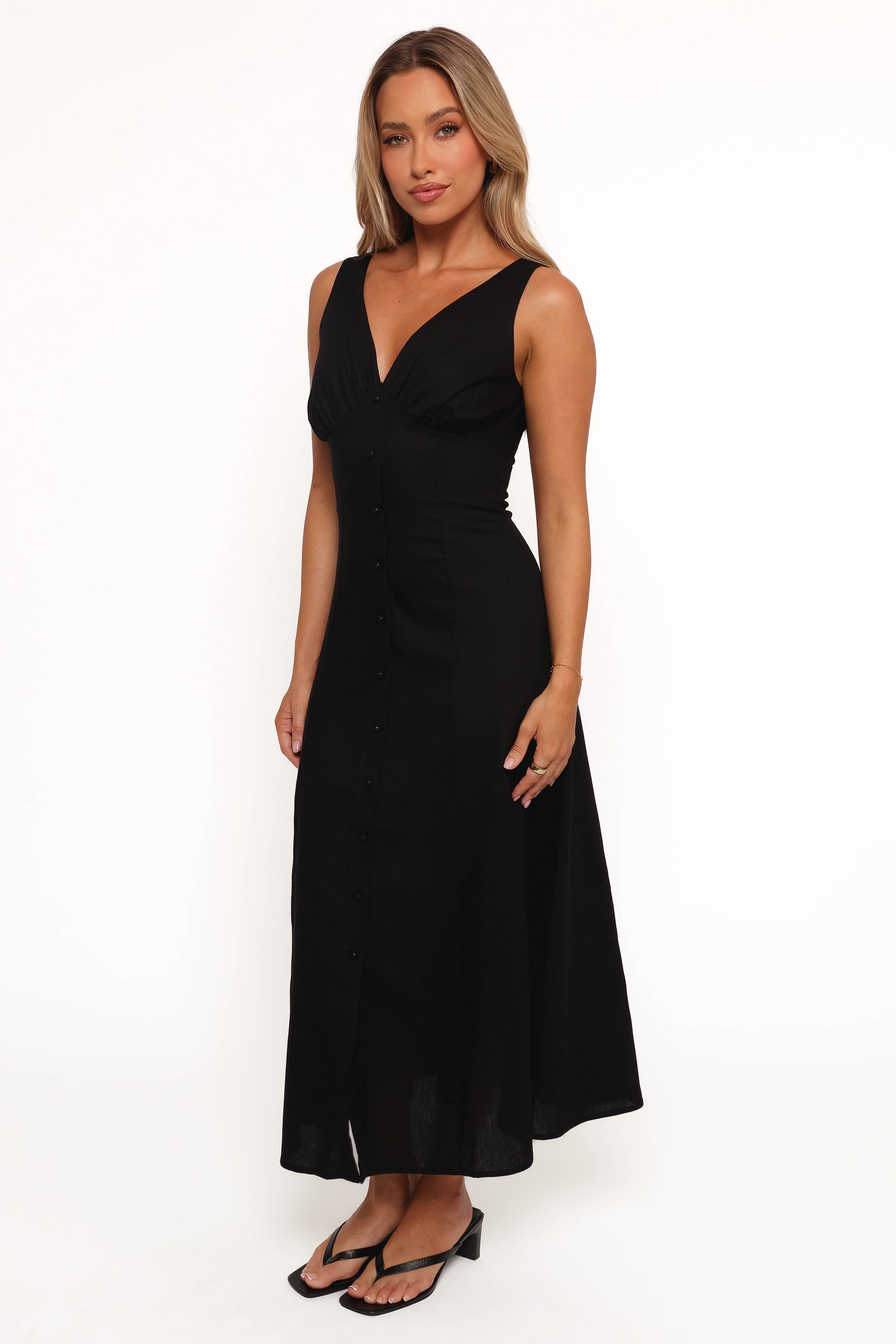 Barbara Midi Button Down Dress - Black