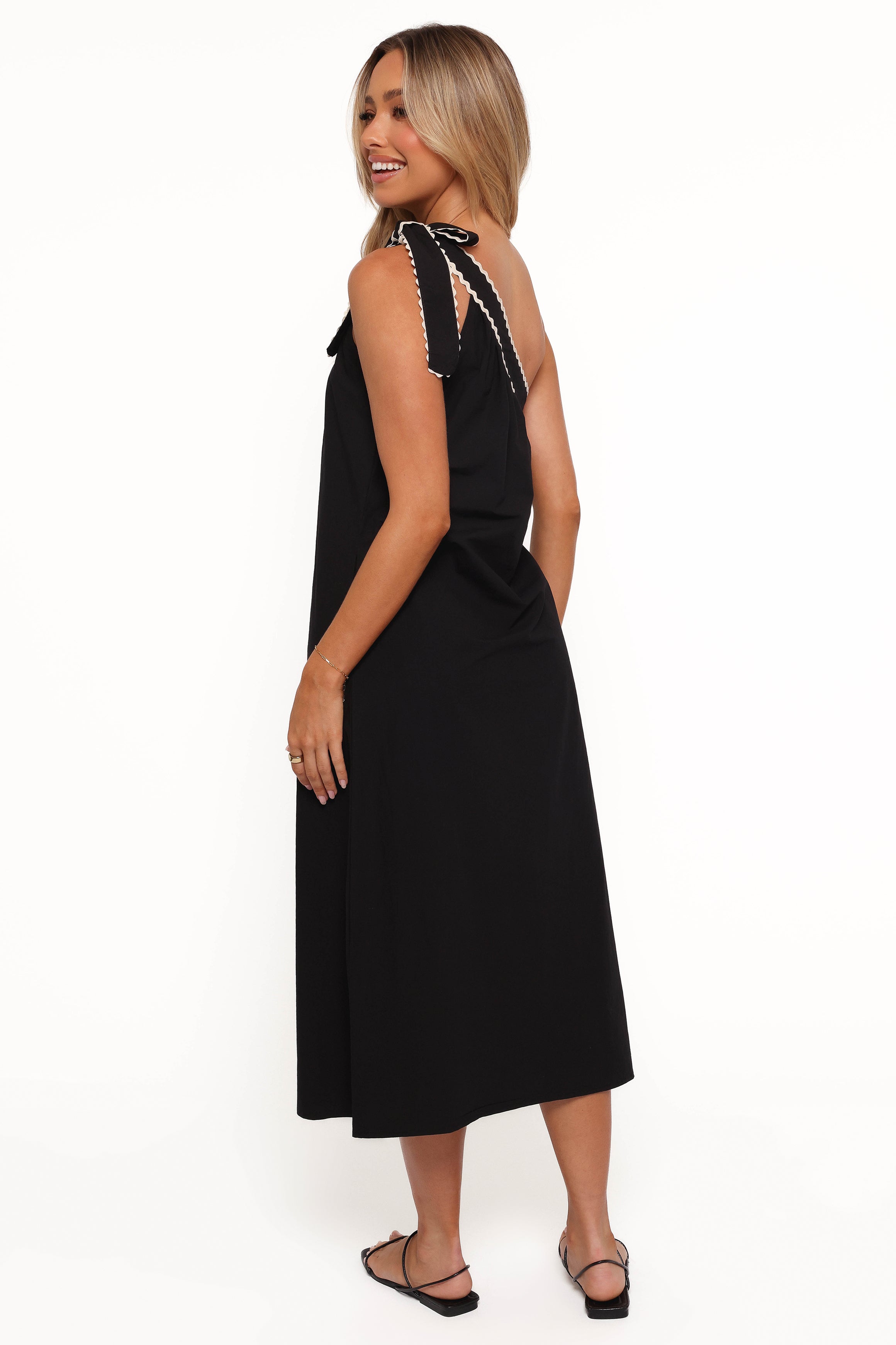 Brynlee One Shoulder Midi Dress - Black/Cream