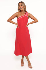 Brynlee One Shoulder Midi Dress - Red/White