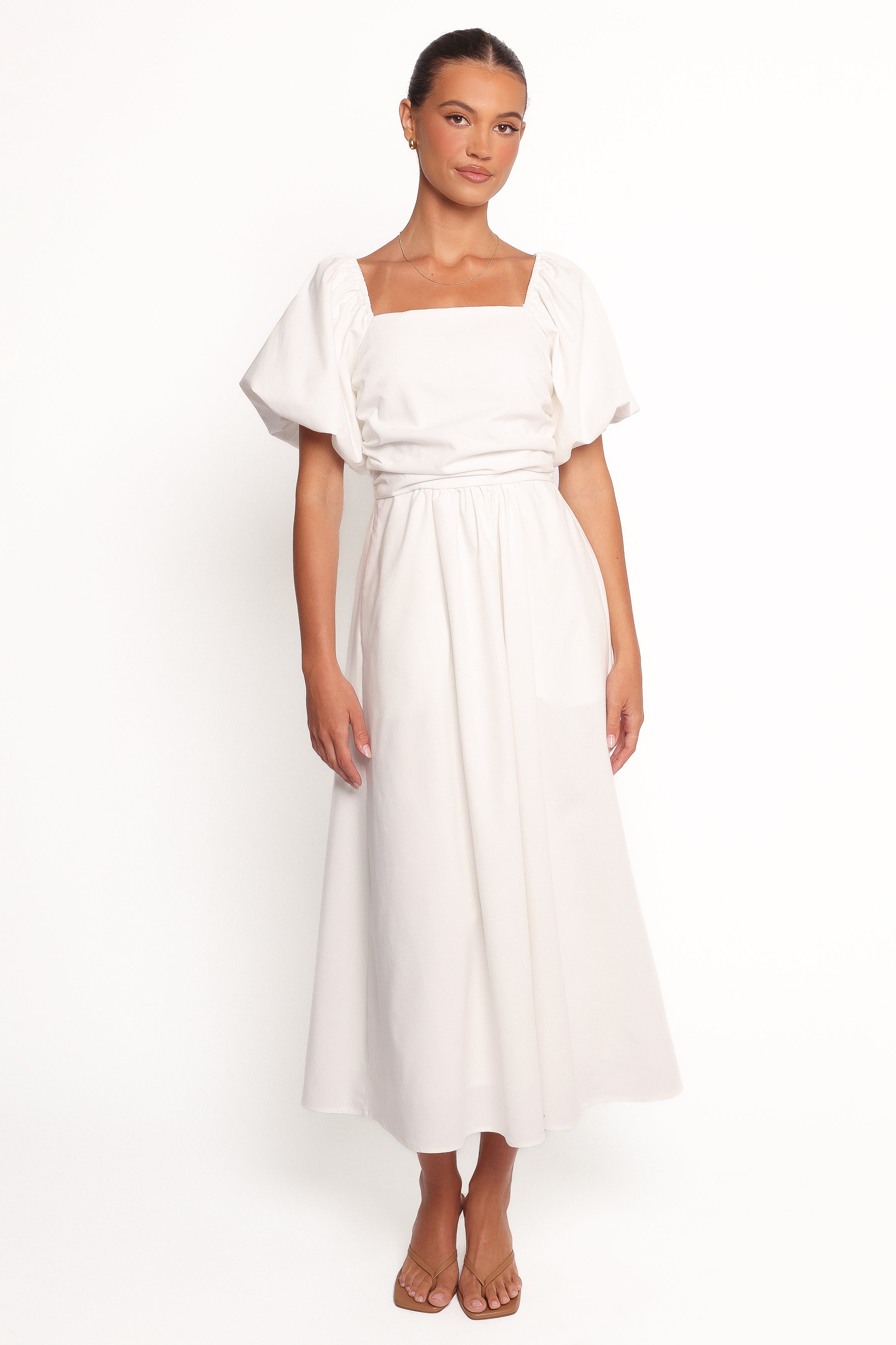 Clo Puff Sleeve Midi Dress - White
