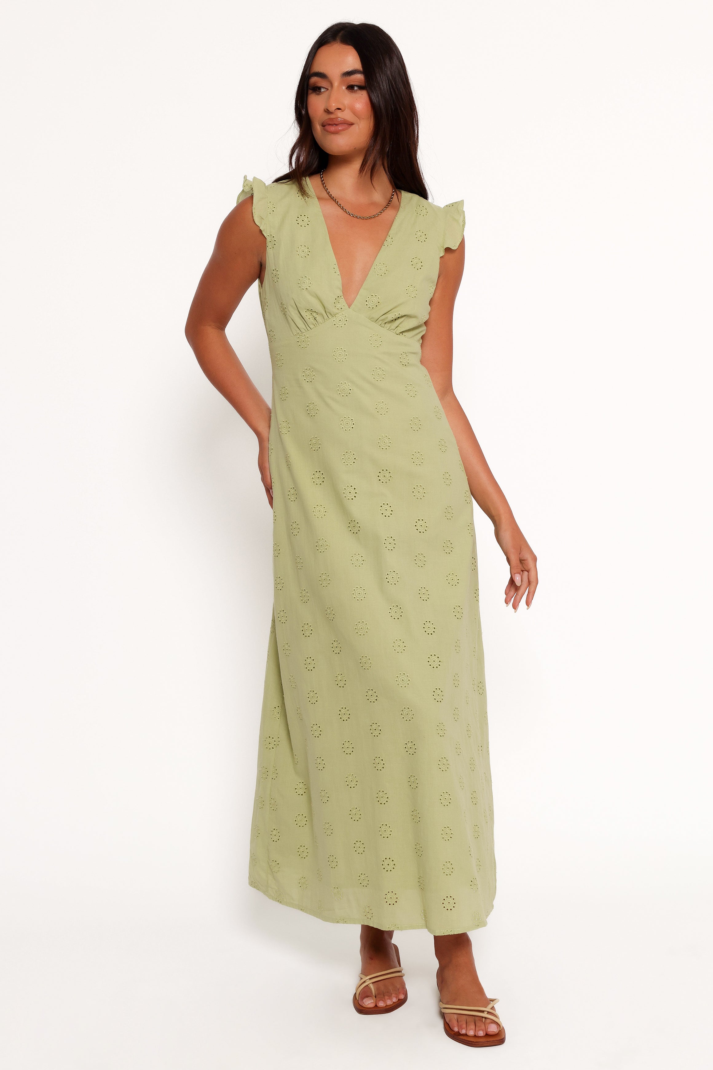 Ensley Flutter Sleeve Maxi Dress - Olive Green