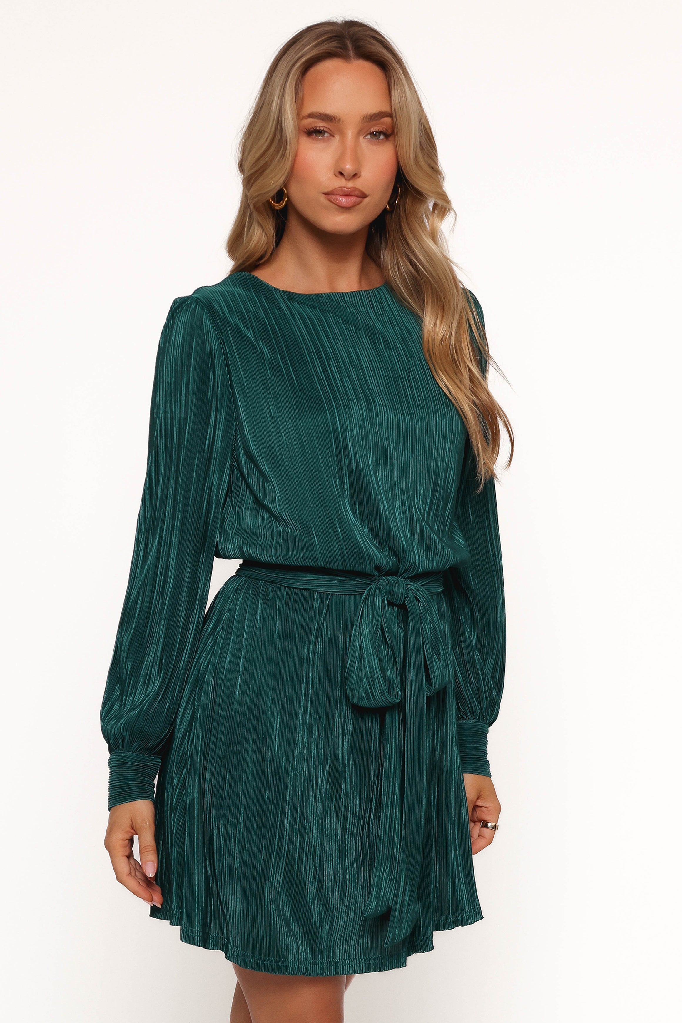Joy Plisse Mini Dress - Dark Jade