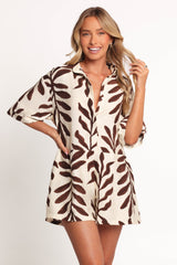 Kiya Drop Waist Playsuit - Brown Palm