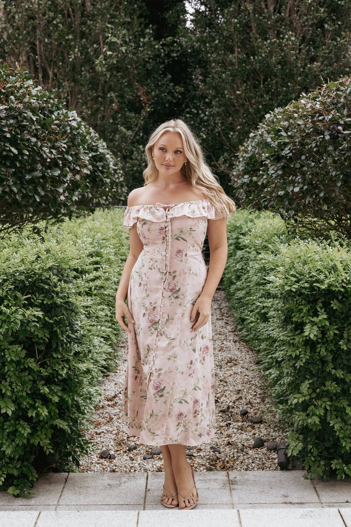 Lauryn Off The Shoulder Midi Dress - Blush Rose