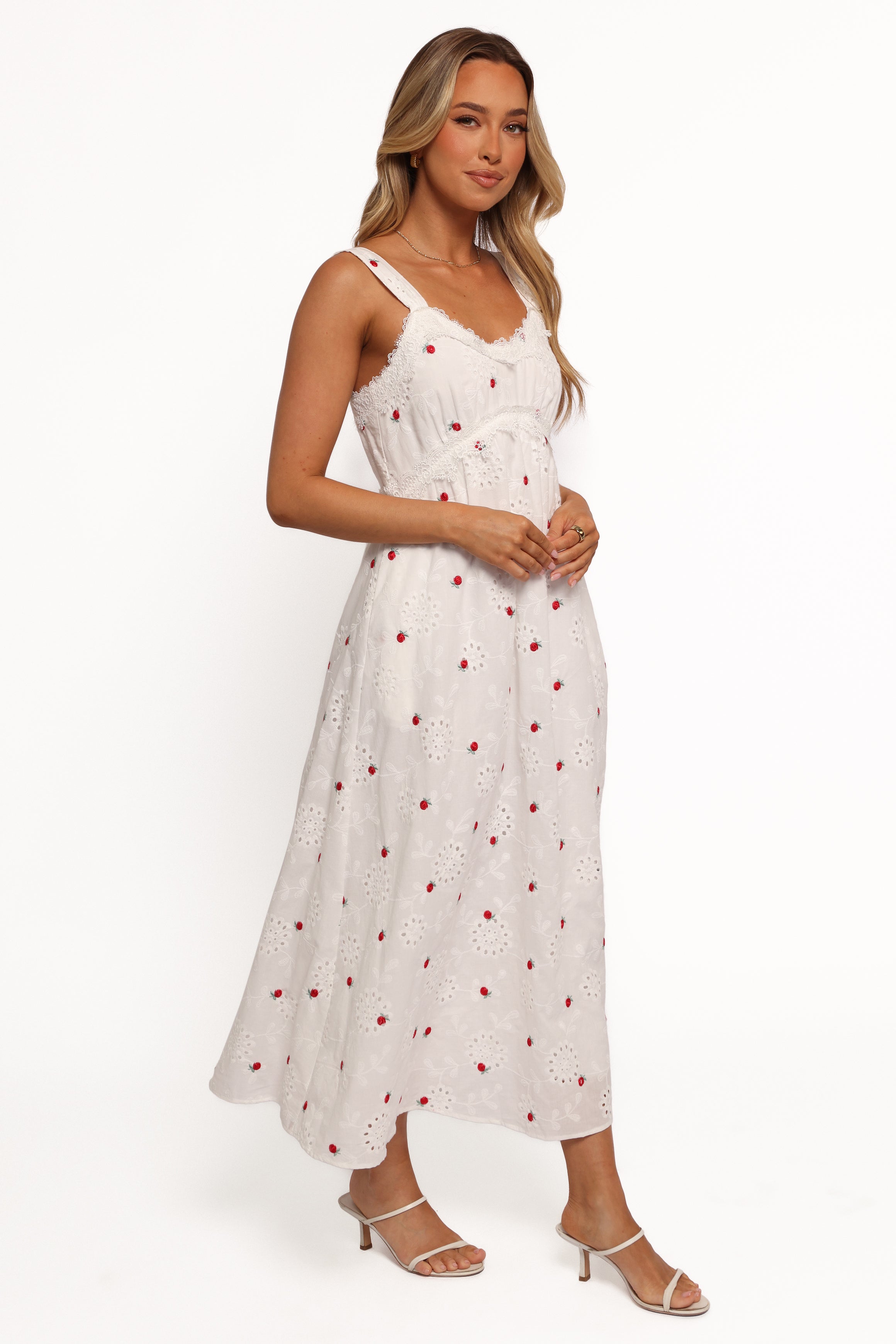 Salli Midi Dress - White/Red