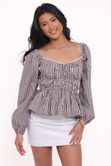 Saphia Top - Brown Gingham