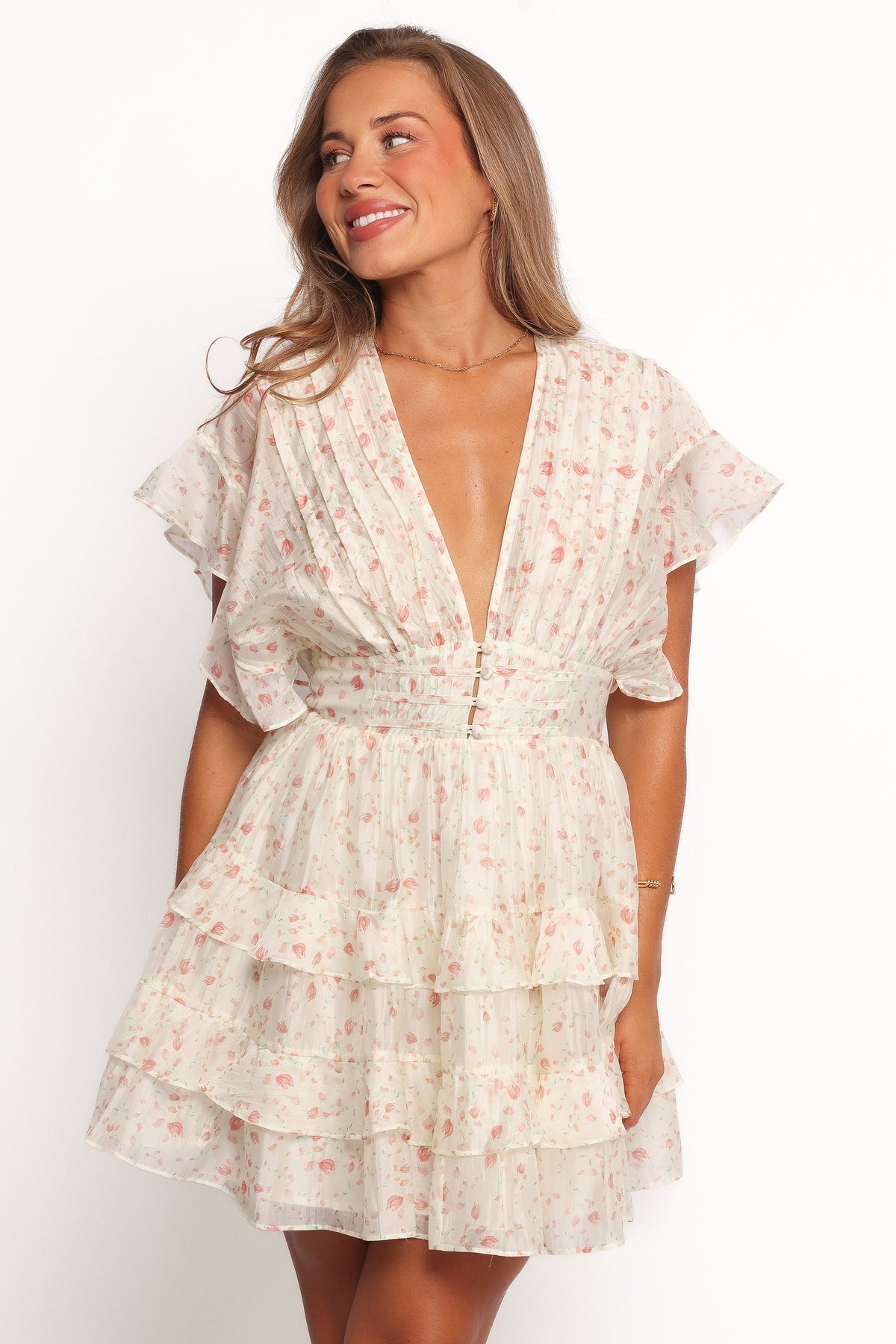 Tamsin Mini Dress - Cream Coral Floral