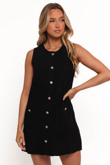 Velvette Mini Button Down Dress - Black
