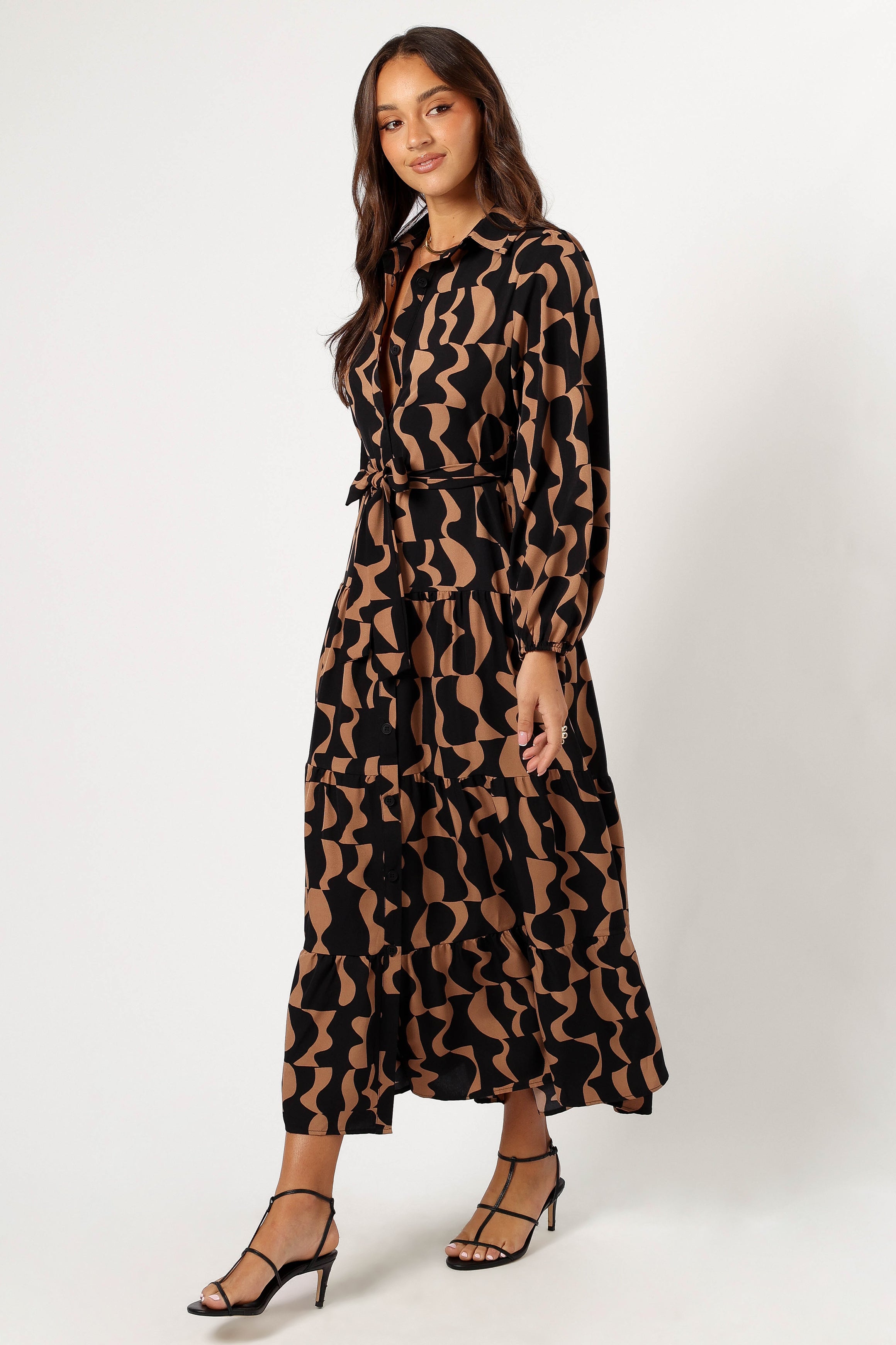 Lincoln Long Sleeve Maxi Dress - Black/Beige