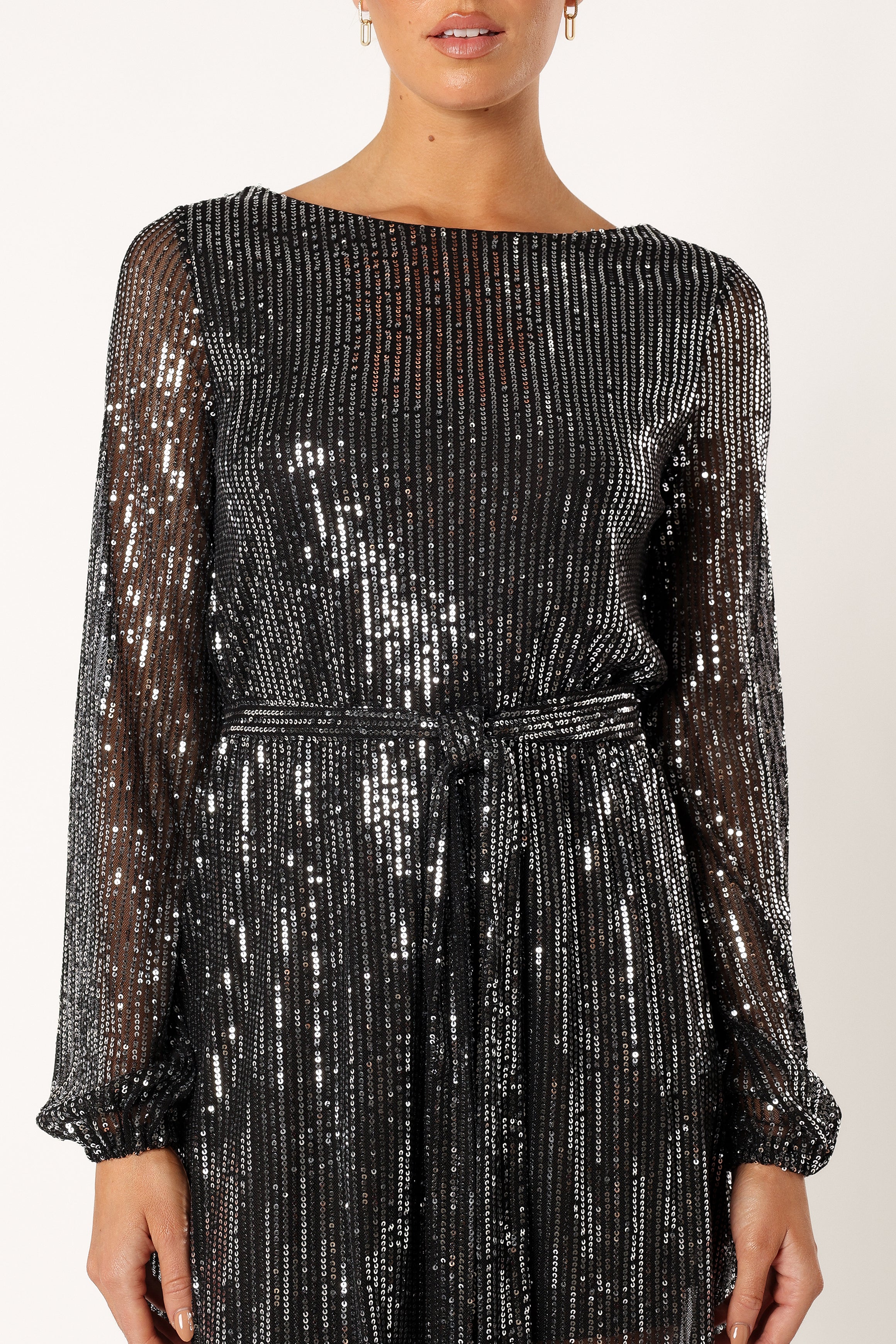 Linnie Long Sleeve Mini Dress - Black Sequin