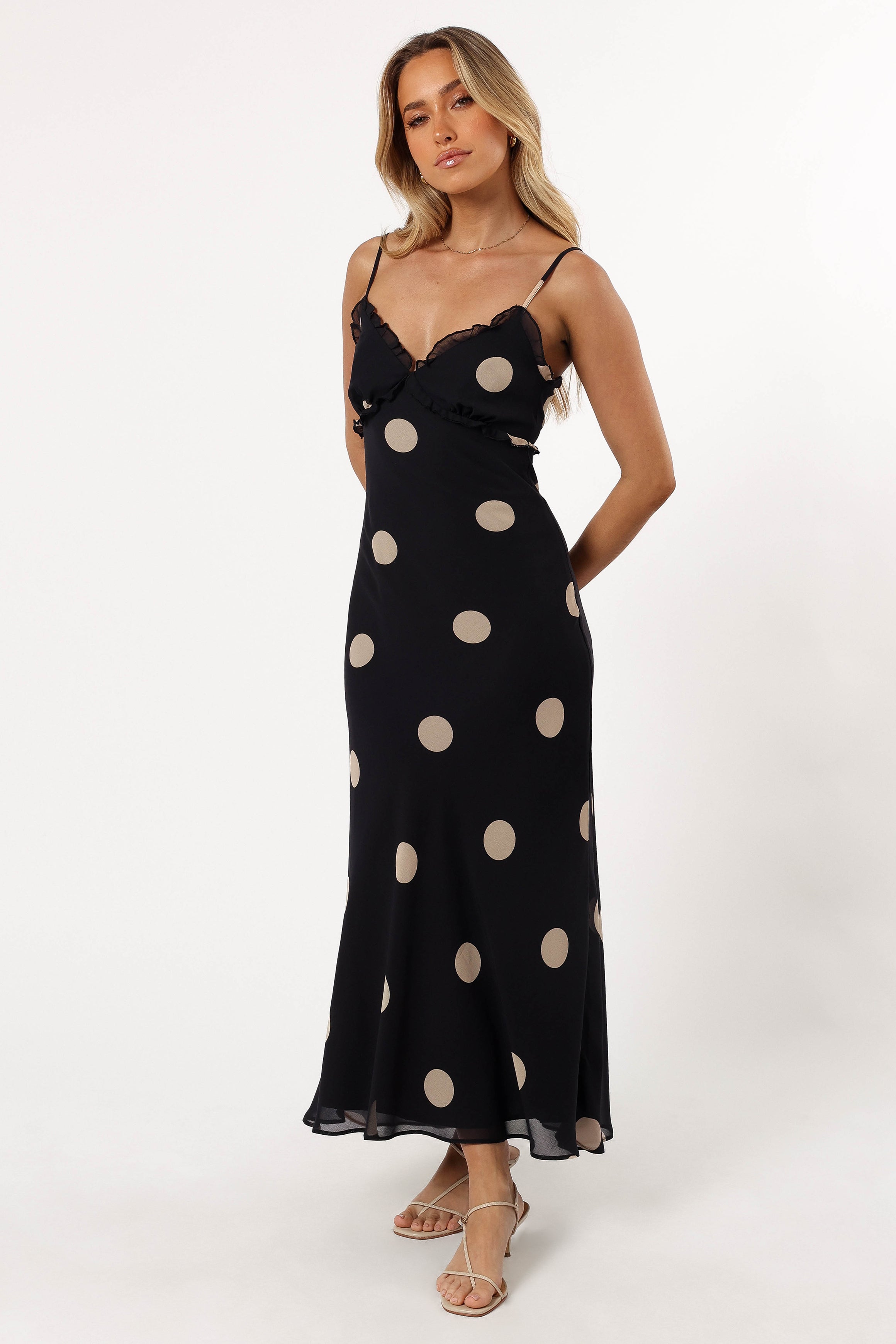Ollie Midi Polka Dot Dress - Black/Cream