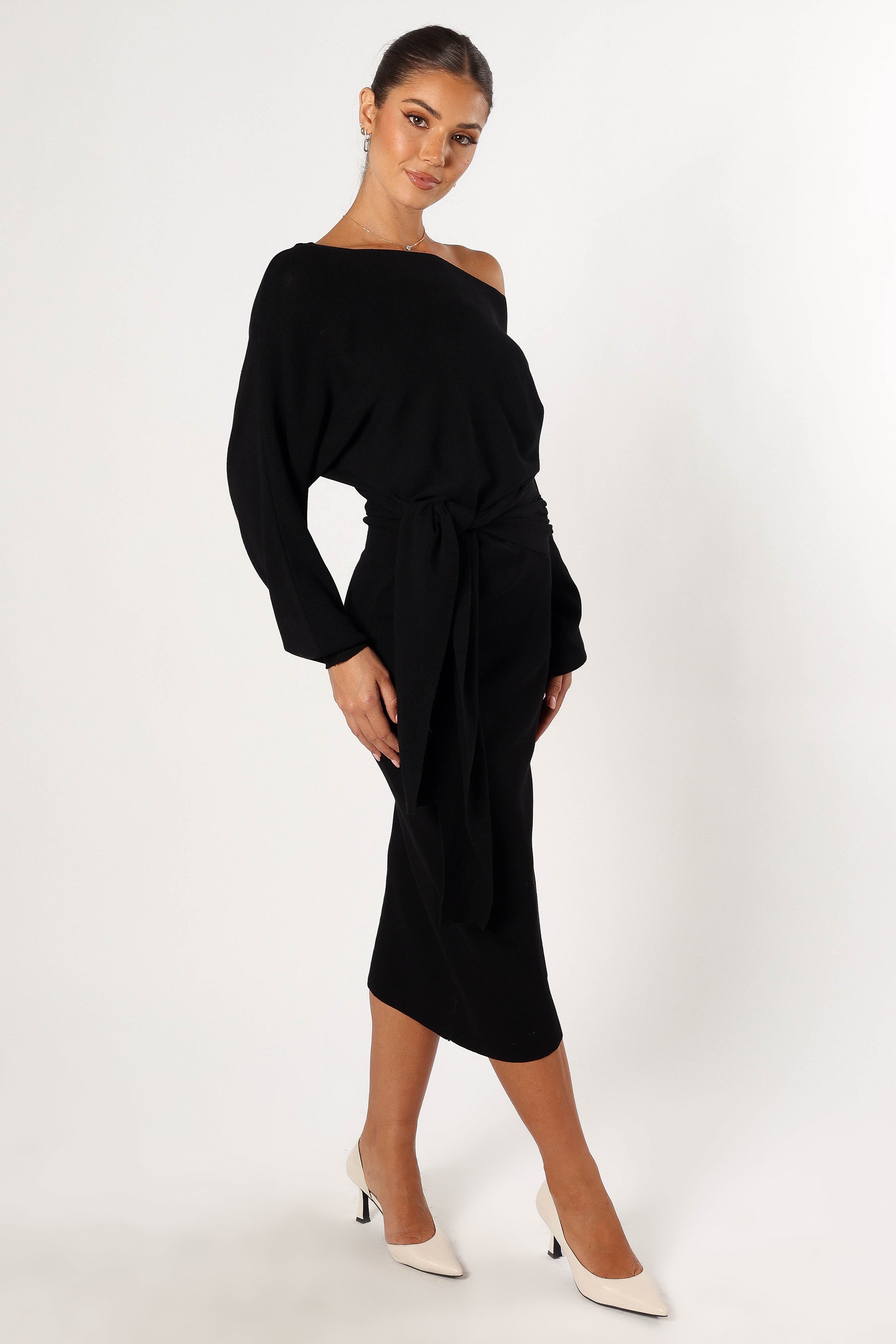 Prancer Off Shoulder Midi Dress - Black
